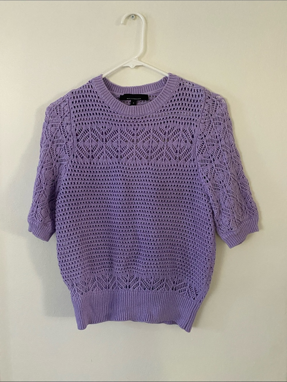 White House Black Market Lilac Crochet Crewneck Sweater
